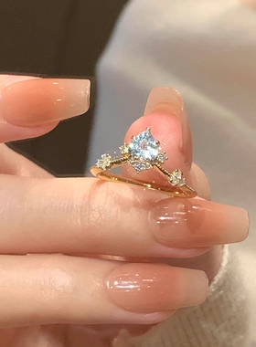 树枝皇冠蓝水钻弧形指环