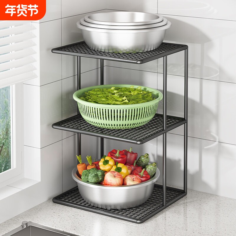 厨房置物架橱柜分层架灶台餐具整理架家用台面开放厨具瓢盆放置架