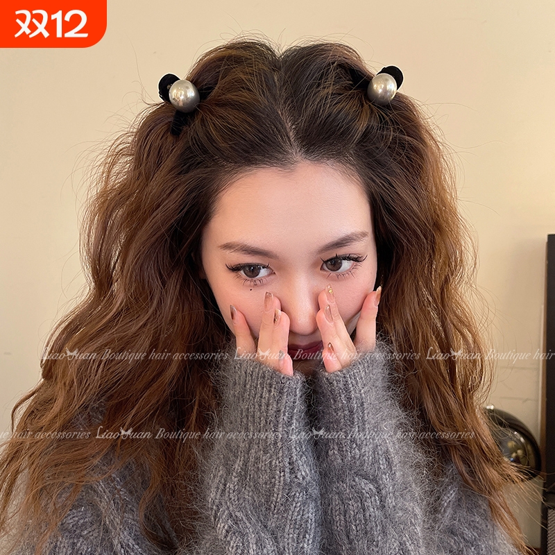 灰调珍珠半扎发发夹头饰优雅刘海小抓夹女2024新款高级感鲨鱼夹58