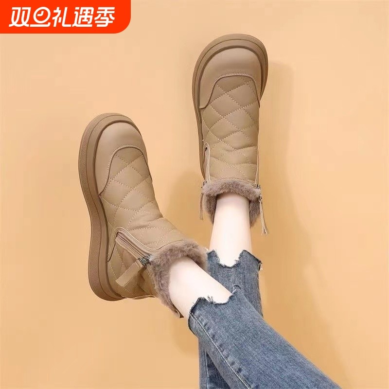 真皮雪地靴女2025年新款冬季加绒防滑短靴加厚保暖棉靴女防水羊毛