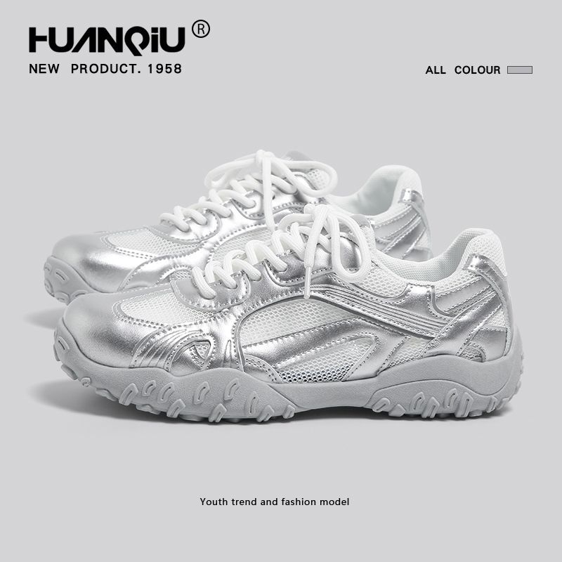 环球卵石芭蕾德训鞋女款2025夏季网面透气休闲银色休闲轻便运动鞋