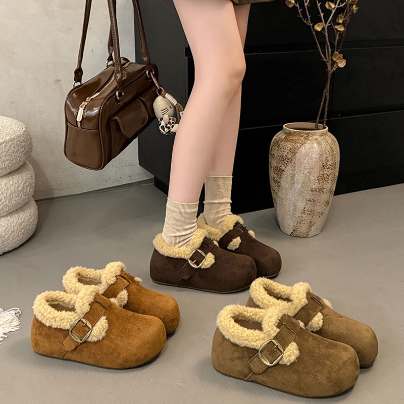 厚底全麦吐司2代毛毛勃肯鞋女2025秋冬新款加绒内增高豆豆棉鞋子