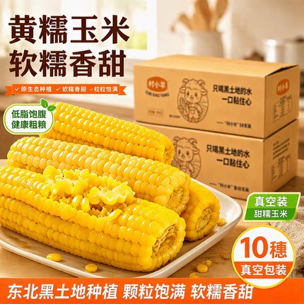 东北黄甜糯玉米10支真空装加热即食新鲜玉米多香甜打开软糯香糯