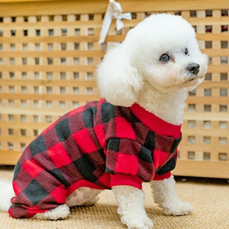 亚马逊宠物服饰同款格子睡衣狗狗秋冬四脚衣服泰迪宠物衣服批发