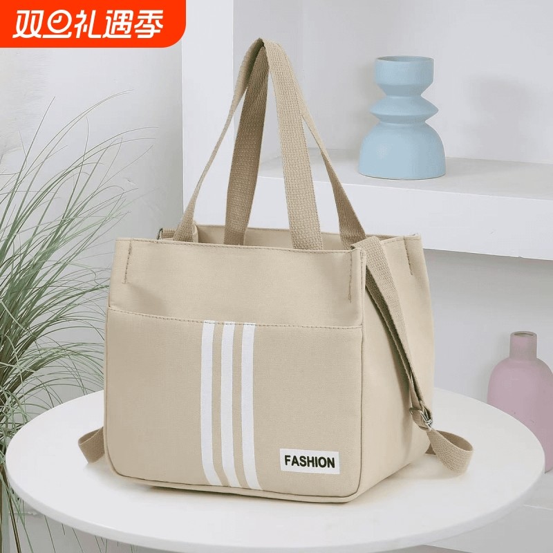 高颜值帆布手提包宝妈外出简约小巧立体拎包通勤加厚上班便当饭袋