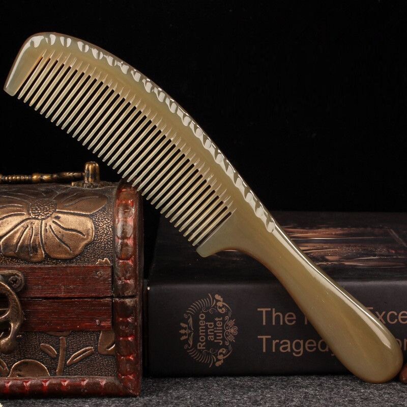 天然牛角加厚长梳子男士纯牦牛角密齿梳子便携男女士经络按摩家用