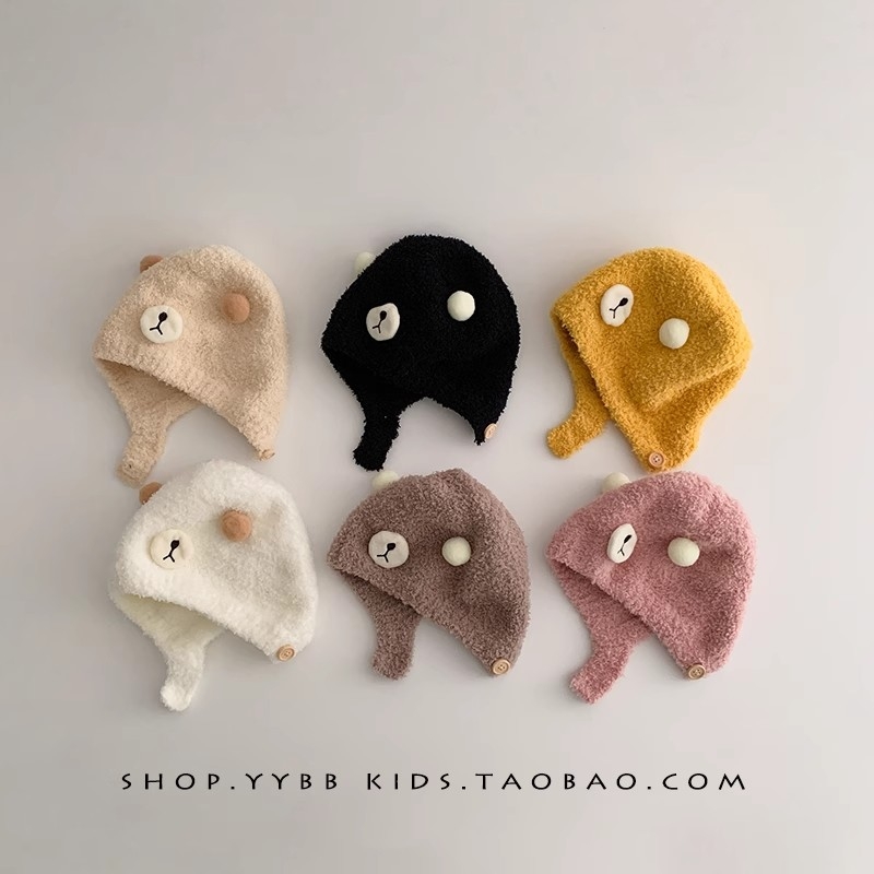 婴儿帽子秋冬款新生婴幼儿护耳帽纯棉可爱保暖男女宝宝针织毛绒帽