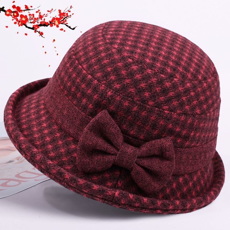 中老年新款秋冬帽女妈妈洋气毛呢礼帽渔夫帽奶奶加厚保暖盆帽春秋