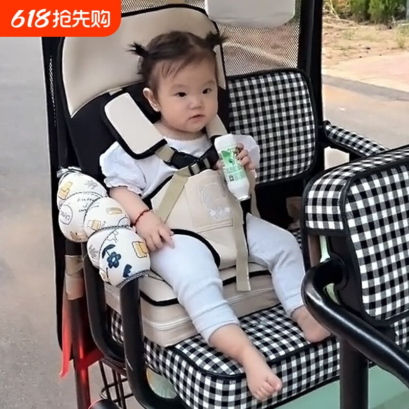 宝宝简易三轮四轮安全带婴儿车载0-3-12岁电动车儿童便携座椅通