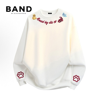 BAND BY DISCOVERED秋冬季美式男圆领卫衣宽松情侣上衣猫猫爪印花