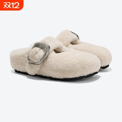2025年新款羊羔毛包头毛毛拖鞋女外穿时尚防滑厚底懒人毛拖女棉鞋