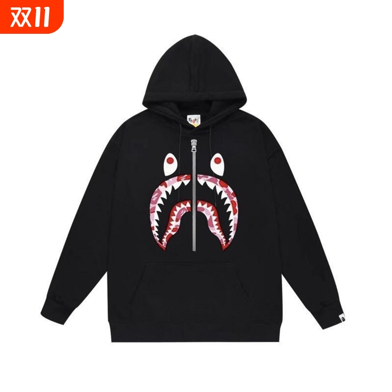 潮牌APE连帽卫衣高版本SHARKBAPE猿人鲨鱼迷彩秋冬季亲子装加绒