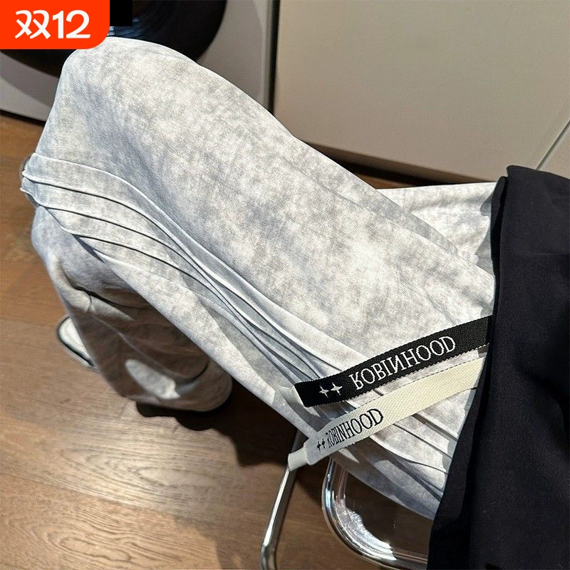 新款扎染脏脏裤美式休闲长裤男秋冬季直筒宽松运动裤子黑色灰色