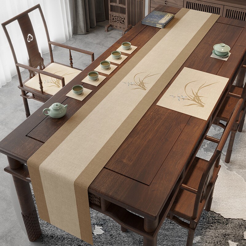 新中式桌旗轻奢高级感禅意茶席茶台布艺长条桌布茶旗美学茶室茶几
