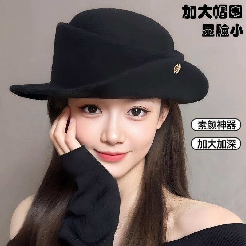 留洋千金法式赫本风黑色圆顶礼帽女秋冬显脸小渔夫帽卷边针织帽子