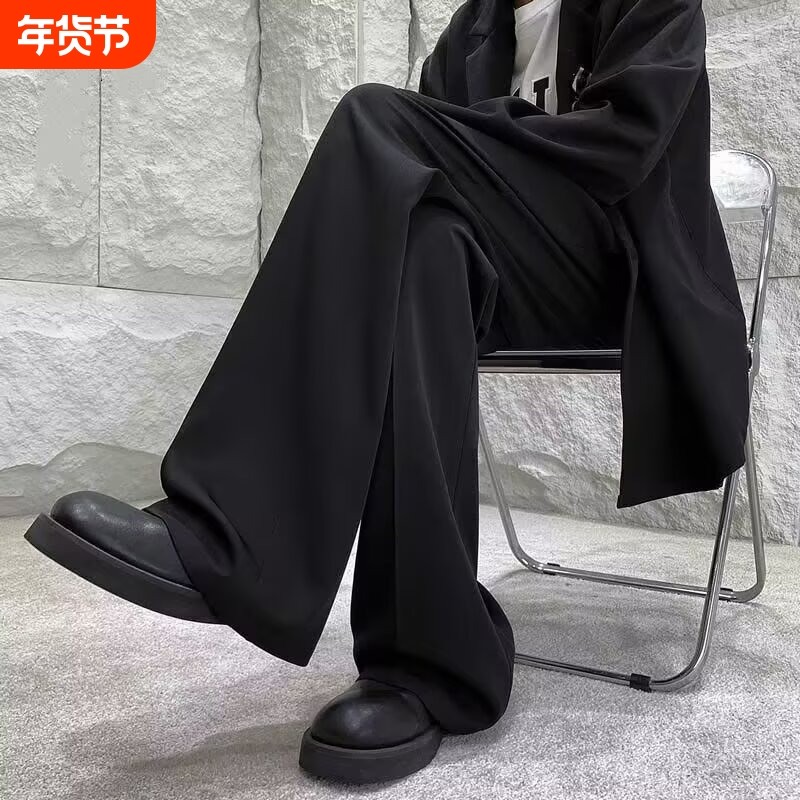 高级感痞帅微喇裤子男韩风垂感小西裤ins潮牌休闲显瘦直筒西装裤
