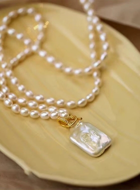 法式轻奢长款珍珠毛衣链米粒巴洛克珍珠项链女叠戴新款锁骨链吊坠