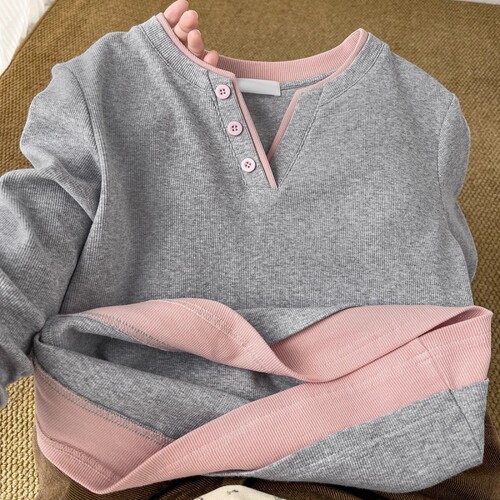 女童春秋新款假两件拼接T恤中大童洋气长袖上衣打底衫潮A100薄款