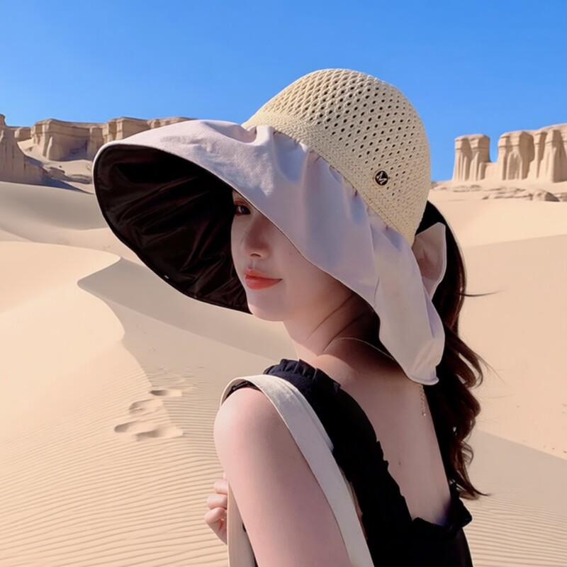 黑胶防晒帽遮阳帽太阳帽女防紫外线大帽檐渔夫帽夏季可空顶大檐