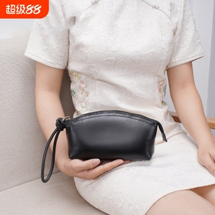 山叩高级感日本软皮包女手拿包化妆包真皮女款手包大容量牛皮皮质