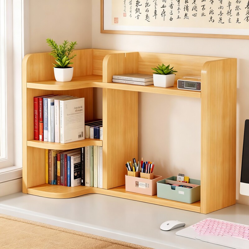 桌面置物架桌上多层带抽屉收纳架学生书桌转角书架办公桌储物书柜