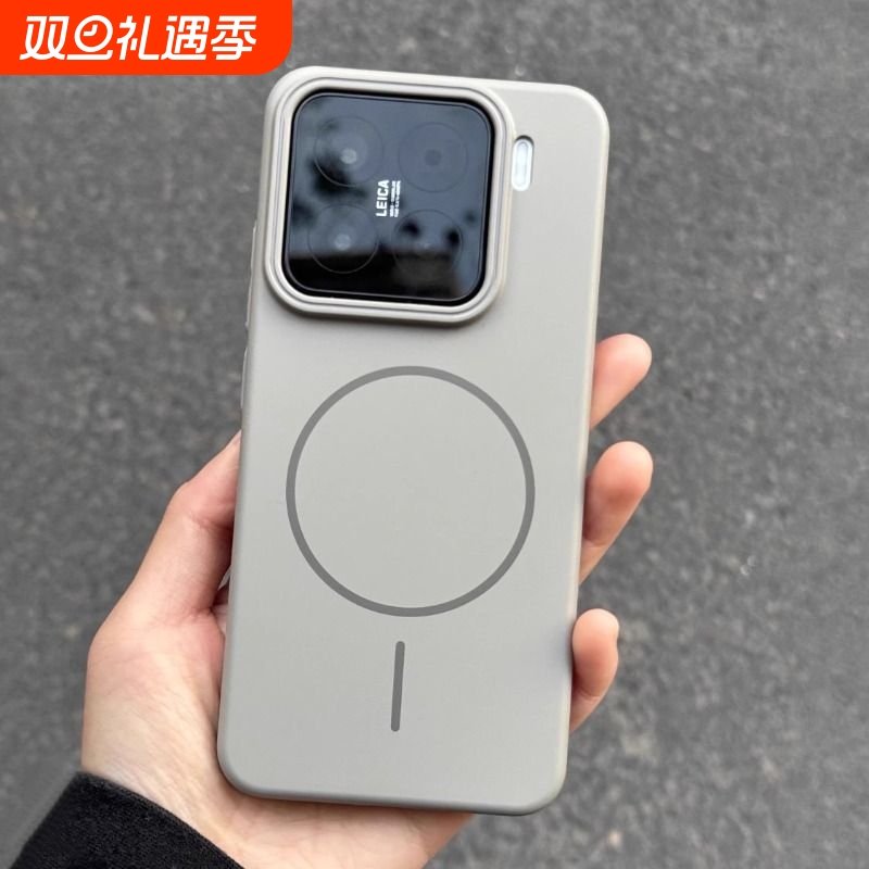 同款钛灰色强磁吸小米适用充电15手机壳15pro磨砂高级水泥灰14/13商务奢华K80超薄Note亚克力硬civi5Pro外套7