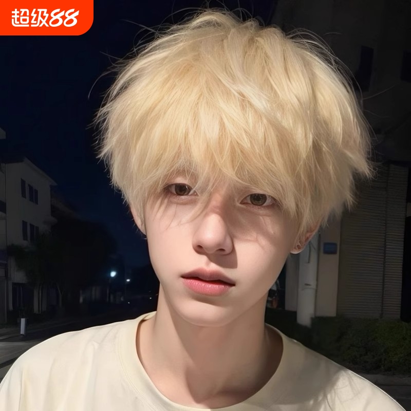 假发男短发韩版帅气短直发微分碎盖时尚蓬松男生造型假发全头套式