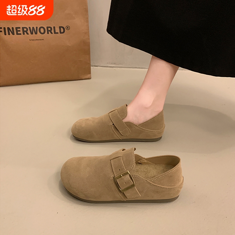 厚底勃肯鞋女2025春季新款一脚蹬博肯单鞋乐福鞋内增高舒适卡其色