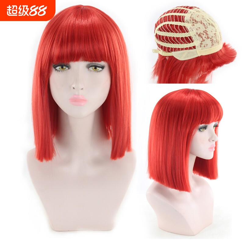 跨境外贸欧美动漫假发 COS女长直发齐刘海中长发型假彩色发套