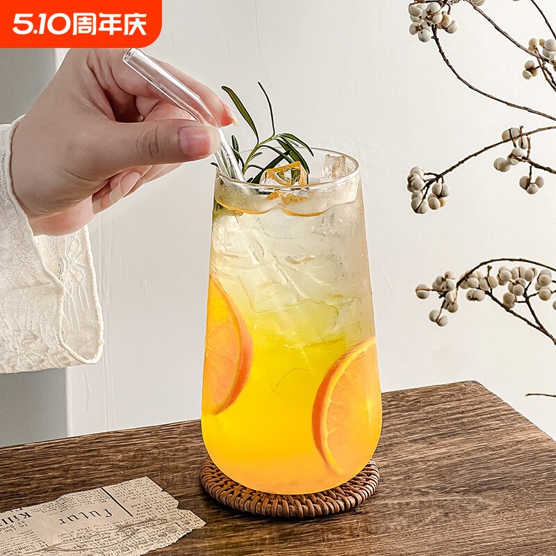 ins风轻薄玻璃杯 网红餐厅水果茶杯苏打气泡水杯冷饮料杯喝水杯子