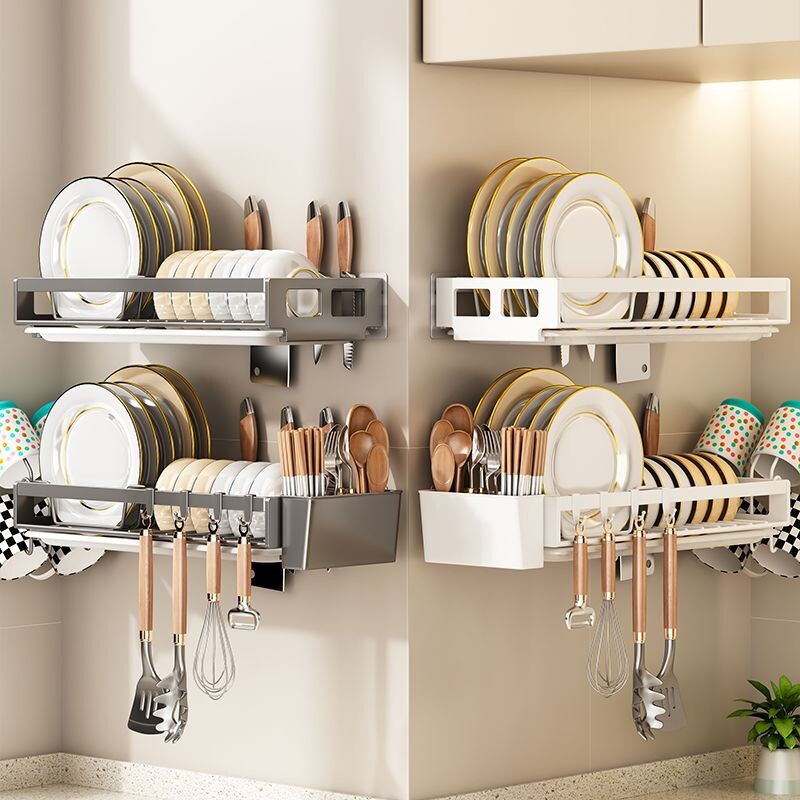厨房碗碟收纳架放碗架壁挂水槽餐具盘子墙壁单层沥水架置物承重