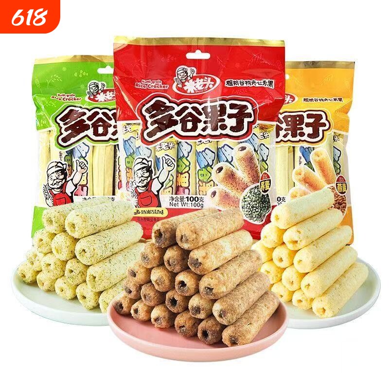 米老头多谷果子100g能量棒袋装夹心粗粮经典海苔味零食零嘴好吃的