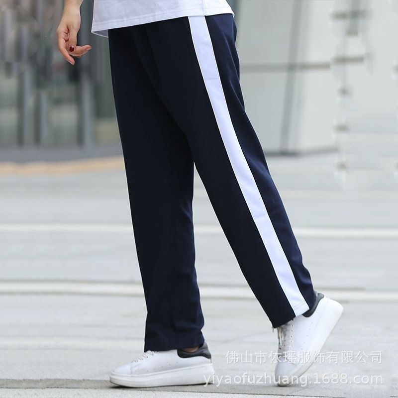 儿童两道杠条纹校服裤子小学生藏蓝色三条深蓝女童童运动裤大童
