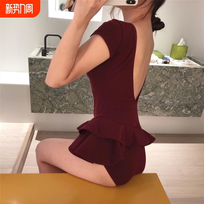 泳衣女韩国网红ins性感露背比基尼小胸聚拢遮肚显瘦连体温泉泳装