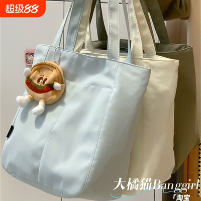 大橘猫日系ins简约休闲帆布包女大容量托特包学生通勤补课单肩包
