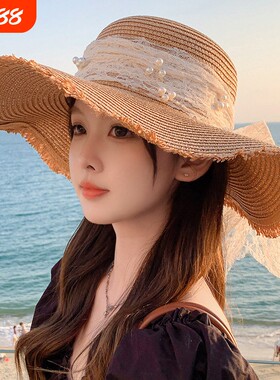 时尚气质大帽簷遮阳帽户外女帽子草帽新款甜美大蝴蝶结防晒遮阳潮