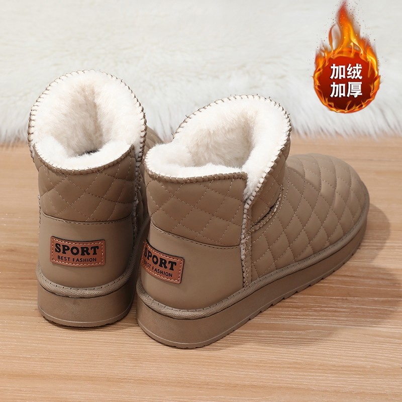 他她女孩厚底雪地靴女冬季加绒保暖大码女鞋41到43皮面防水面包棉