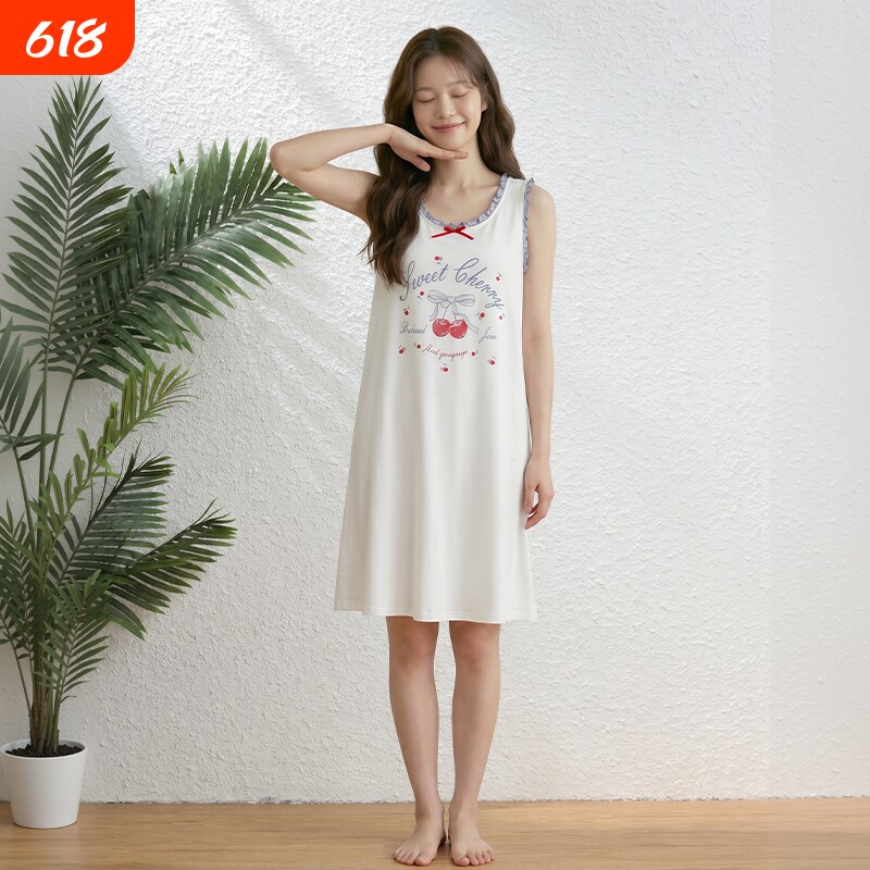 夏季背心睡裙女可爱卡通圆领睡衣新款舒适宽松无袖家居服居家独特