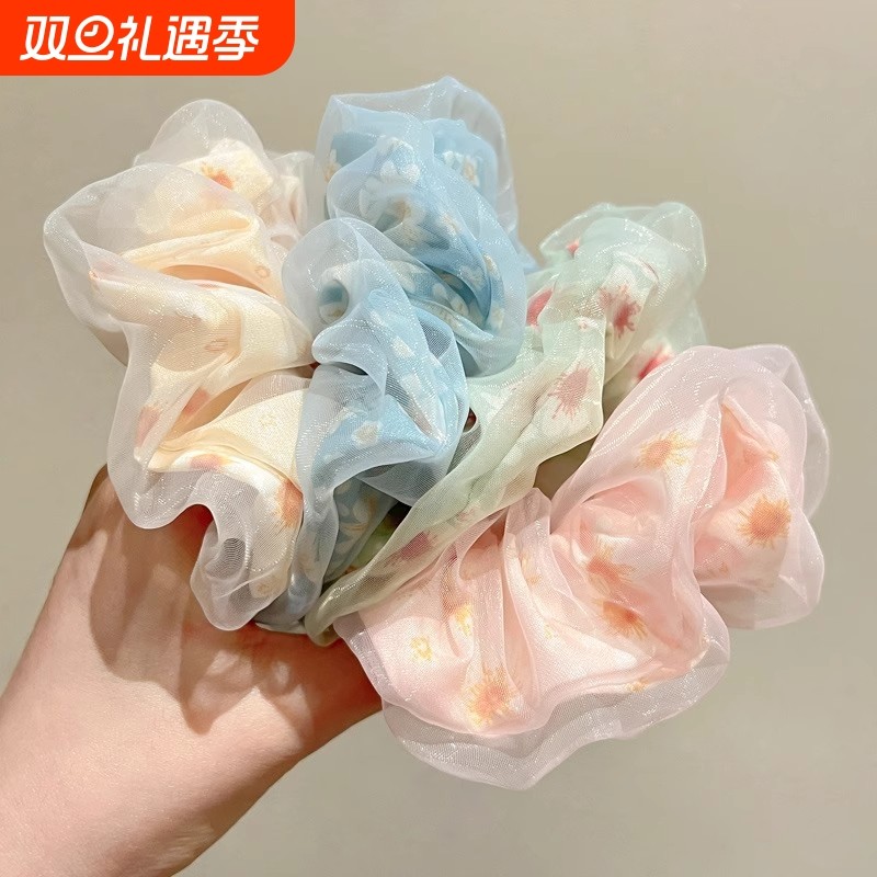 网红双层纱大肠发圈小清新雏菊网纱头绳肥肠发绳扎丸子头皮筋发饰