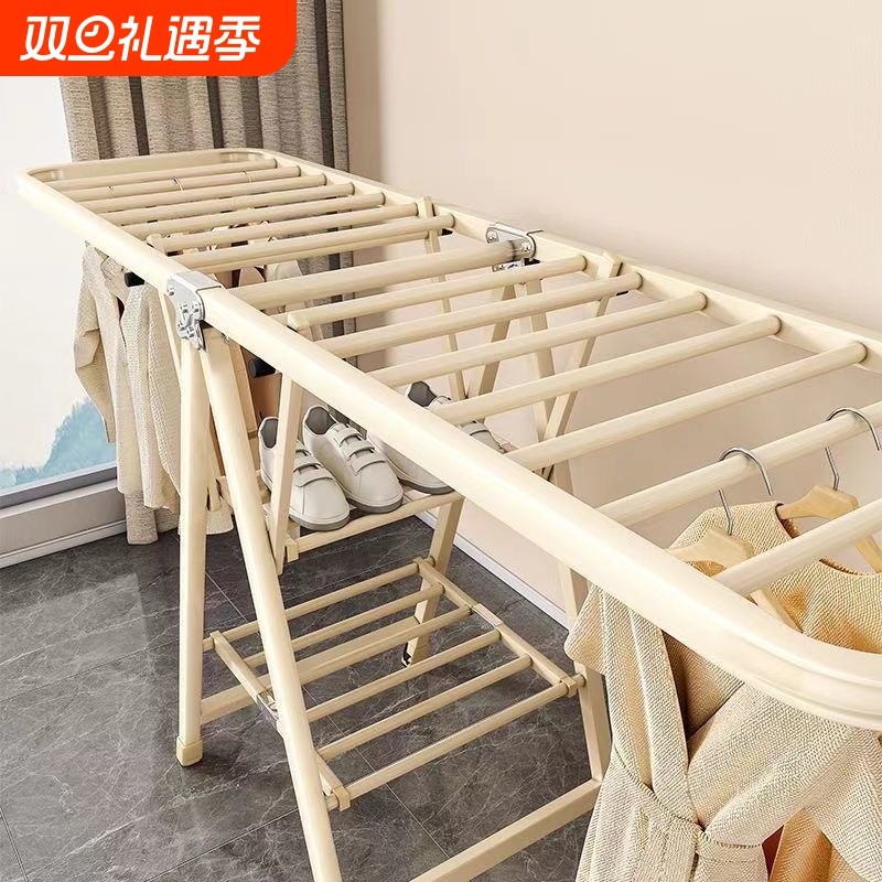 折叠晾衣架落地家用阳台可移动室内婴儿挂衣杆户外晒被子神器室外