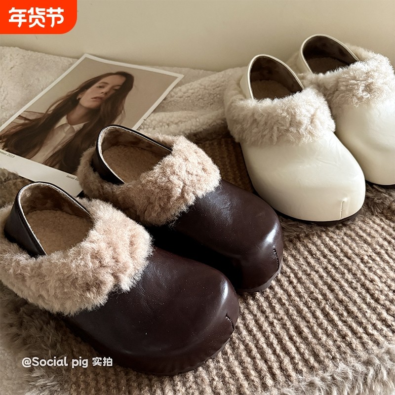 Social pig 增高厚底半拖勃肯鞋女秋冬外穿加绒包头懒人毛毛鞋,女鞋,勃肯鞋/软木鞋,淘宝优惠券,粉丝福利购,淘宝优惠卷