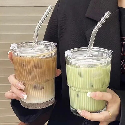 ins竖条纹冷饮咖啡玻璃杯