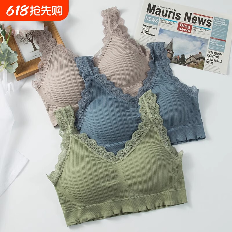 抹胸无钢圈内衣女背心式蕾丝性感小胸美背内搭运动文胸罩贴肤聚拢