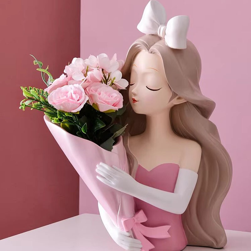 花瓶捧花爱丽丝女孩摆件乔迁新居礼物书房样板间客厅桌面家居装饰