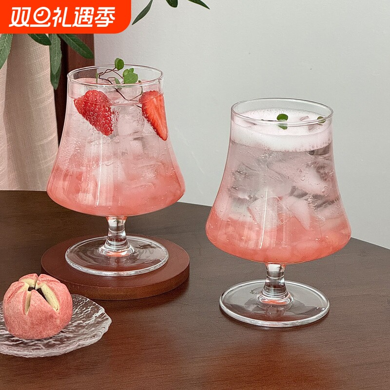 爆款高脚玻璃杯透明收腰苏打气泡水杯冷饮杯冰美式咖啡杯鸡尾酒杯