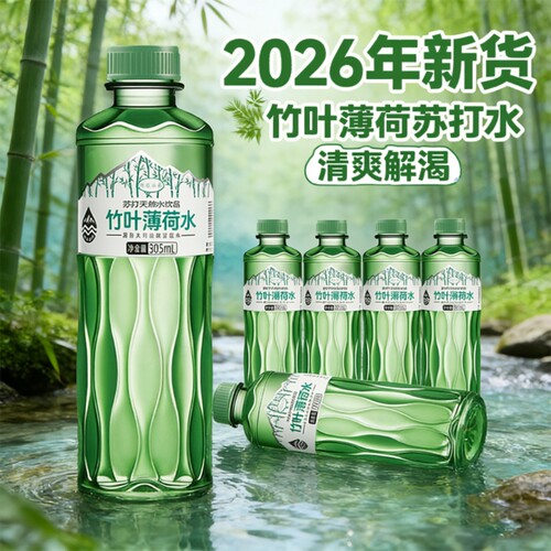解暑竹叶薄荷水苏打水305ml*12瓶整箱家庭畅享饮用山泉瓶装弱碱性