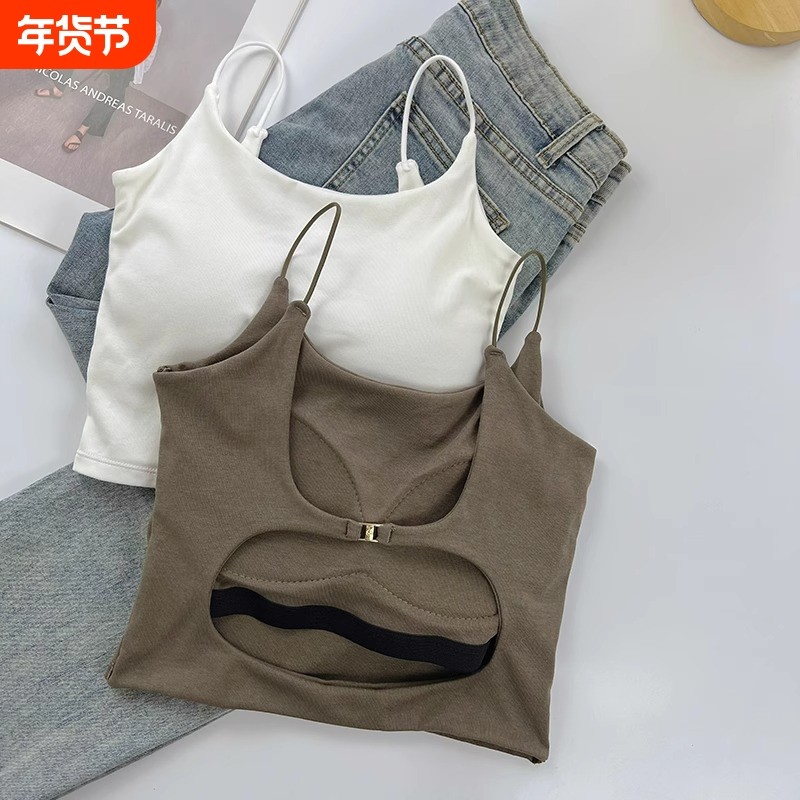 内搭带胸垫一体小吊带背心女夏辣妹打底外穿文胸短款裹胸美背上衣