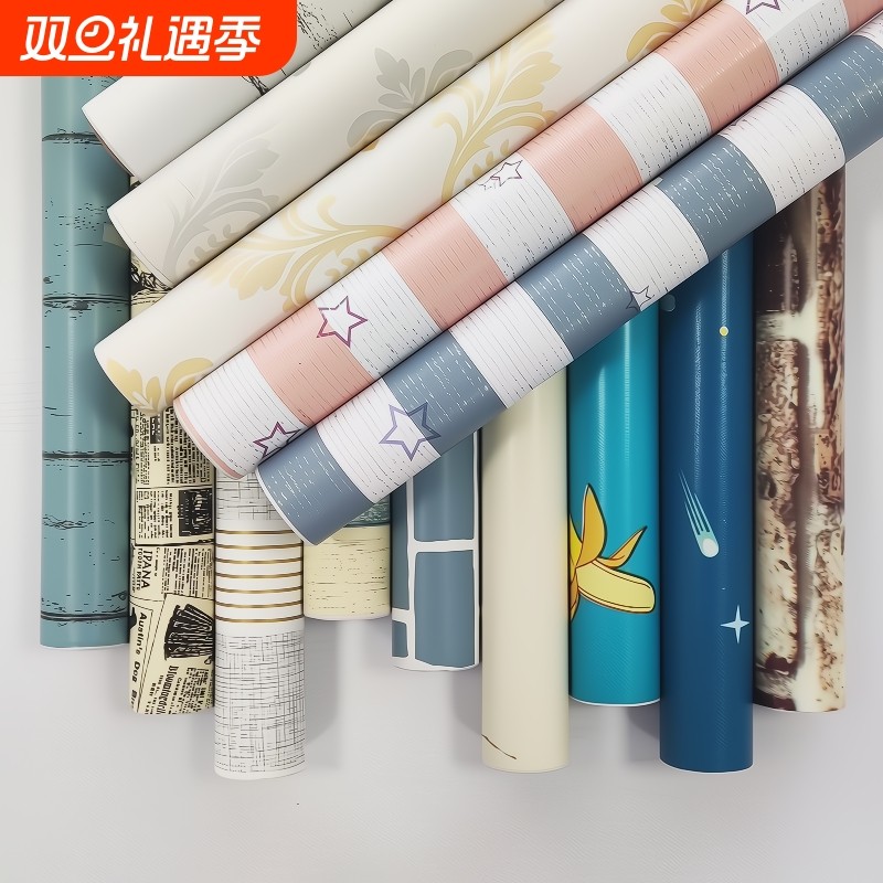 墙纸自粘卧室家具翻新防水防潮贴纸宿舍装饰墙贴画壁纸墙面木纹