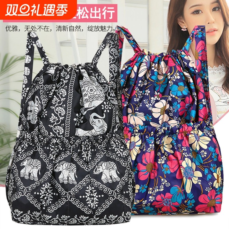 大容量收口布袋背包轻便旅行包包抽绳束口袋双肩包女户外运动妈咪