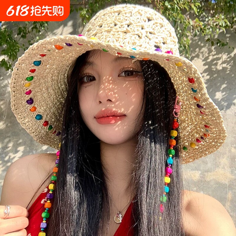 泫雅风镂空大帽檐草帽女2026新款夏季显脸小渔夫帽防紫外线遮阳帽